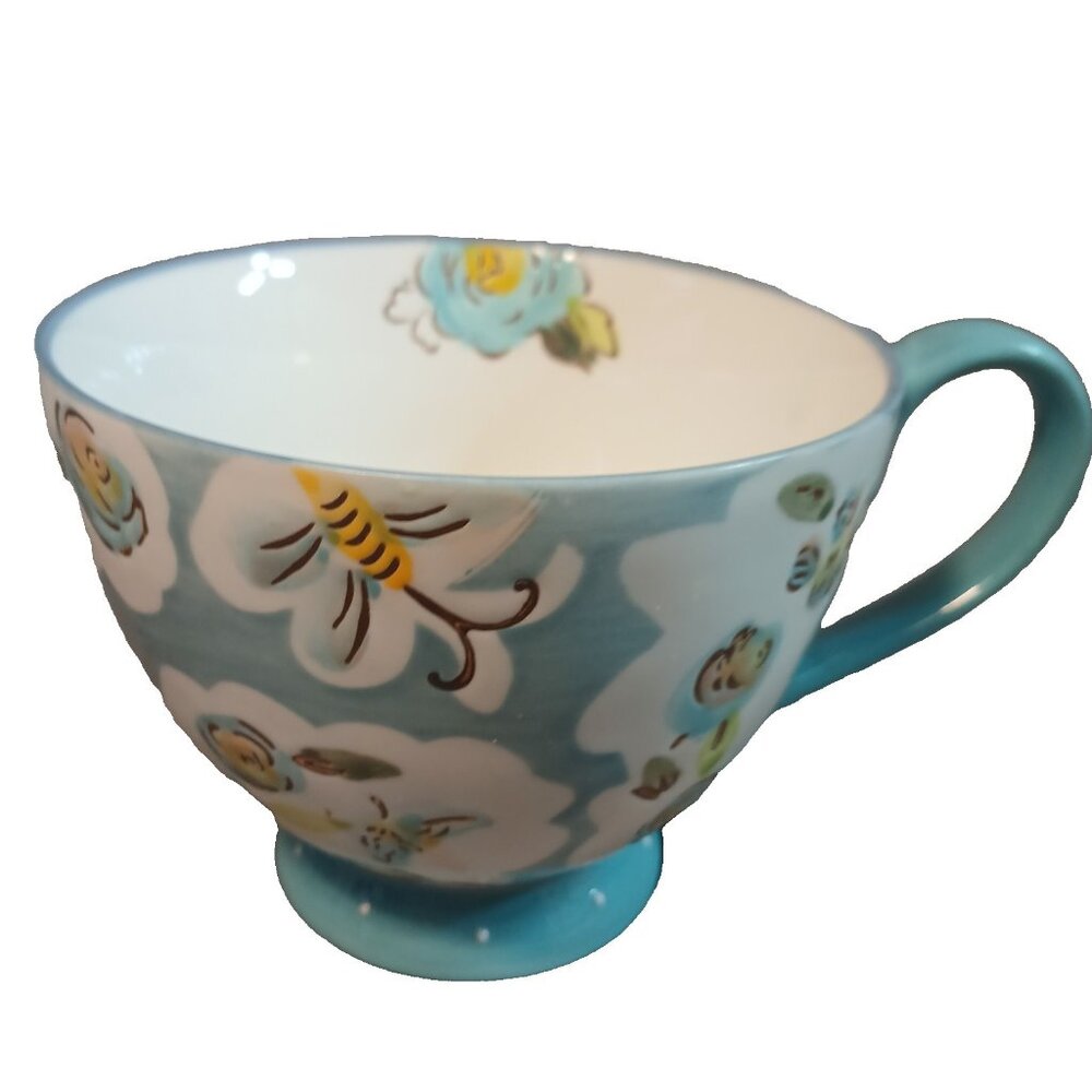 Paper Source Blue Footed Flowers and Bees Coffee Mug Tea Cup Preowned